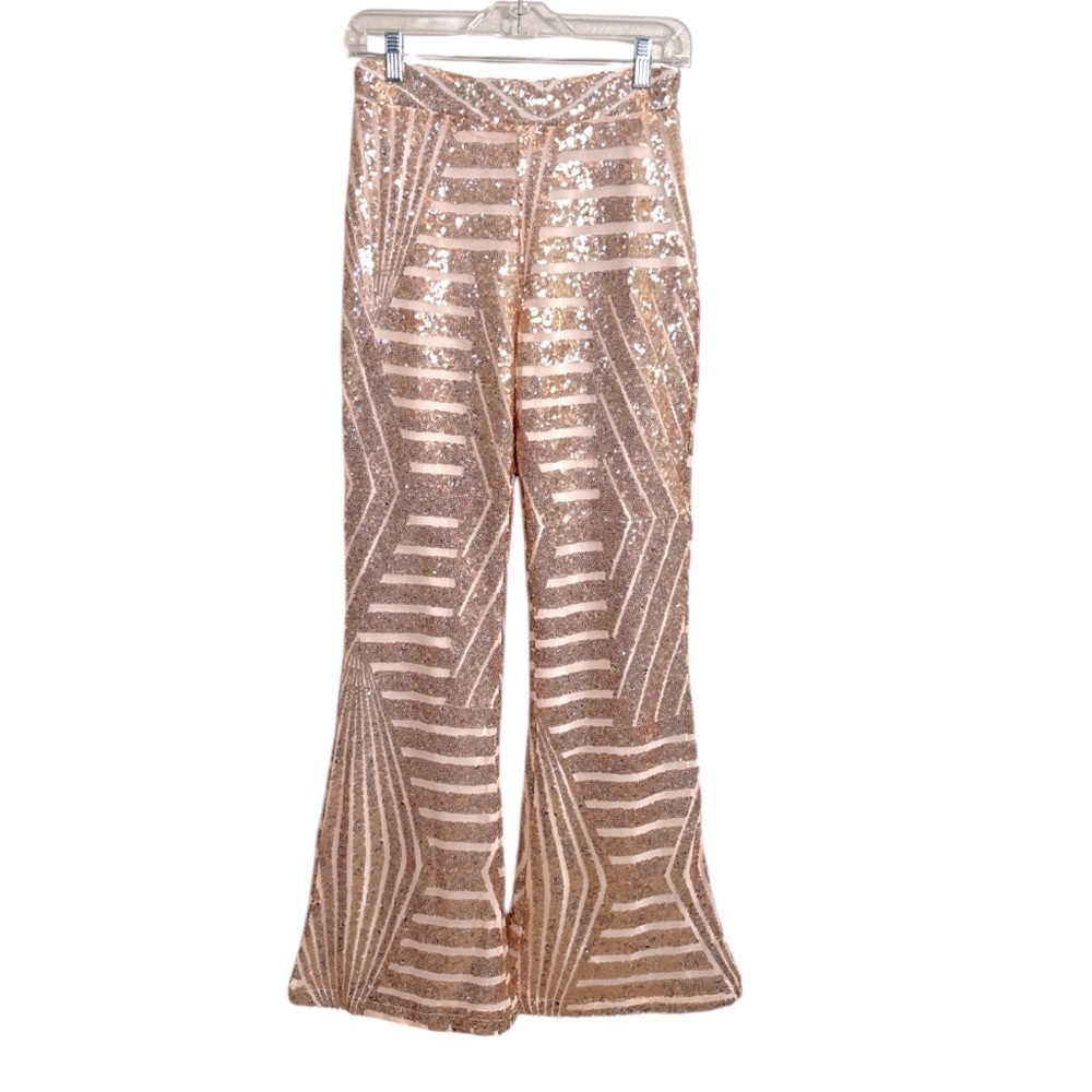 Sequin Wide Leg Pants - Rose Gold